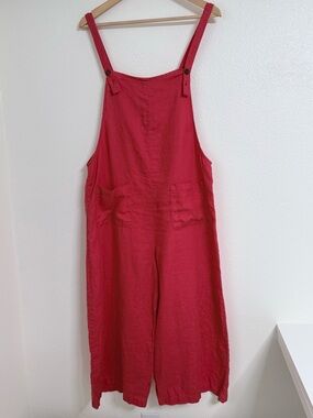 Heroes & Dreamers 100% Linen Wide Leg Cropped Red Overalls Jumpsuit  Size XL